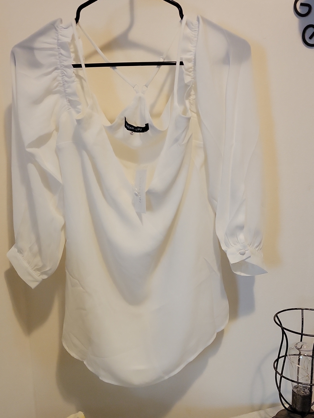 Sugarlips White Long-Sleeve V-Back Blouse
